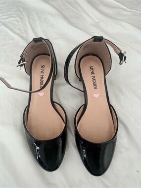 Steve Madden Black Patent Ankle-Strap Heels